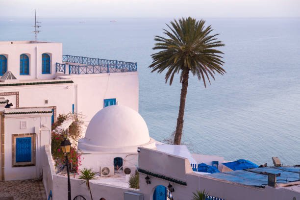 istockphoto-876841830-612x612 Typical Tunisian, Arabian, Mediterranean architecture in Sidi Bou Said, famous touristic town near Tunis, Tunisian capital.North African Mediterranean coast.
