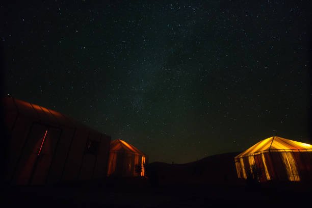 camping in sahara desert under stars in night